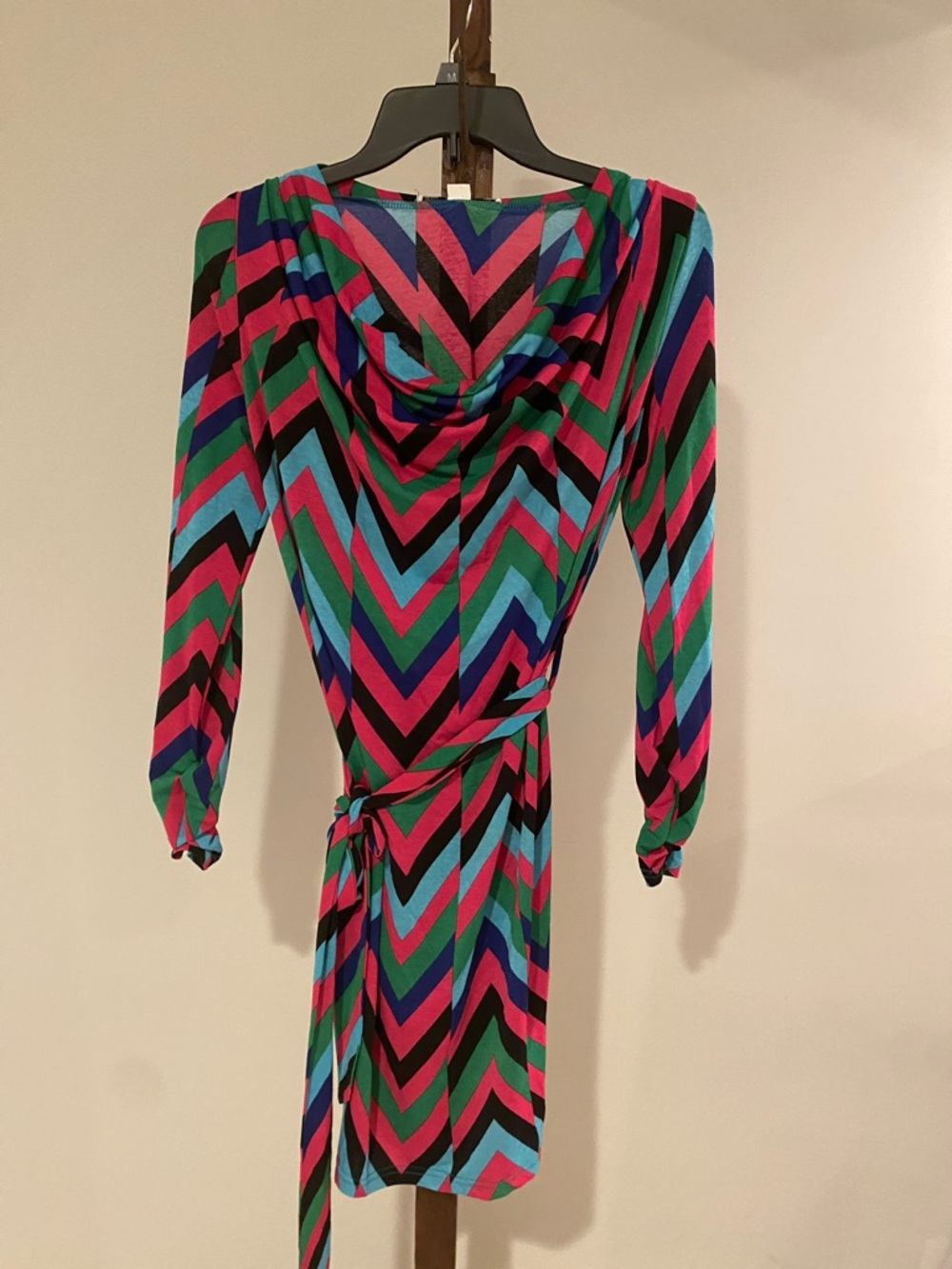 Forever 21 Small Multicolor Chevron Long Belted Sleeve Dress 16"W x 36"L